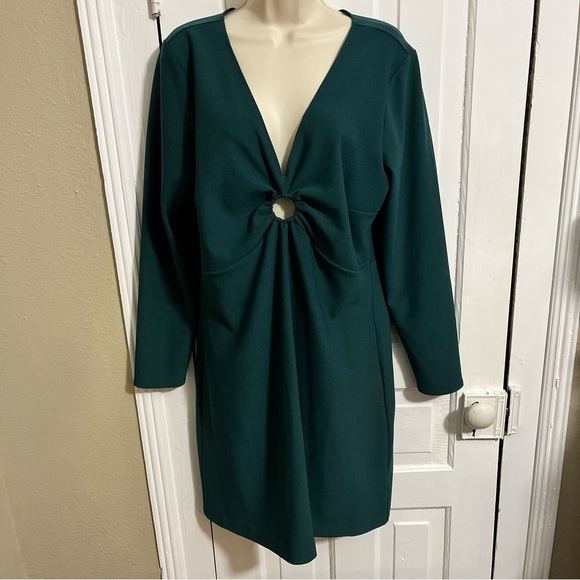 Abercrombie & Fitch Long Sleeve O-Ring Dress Emerald Green XLT XL Tall P1 - Picture 2 of 7